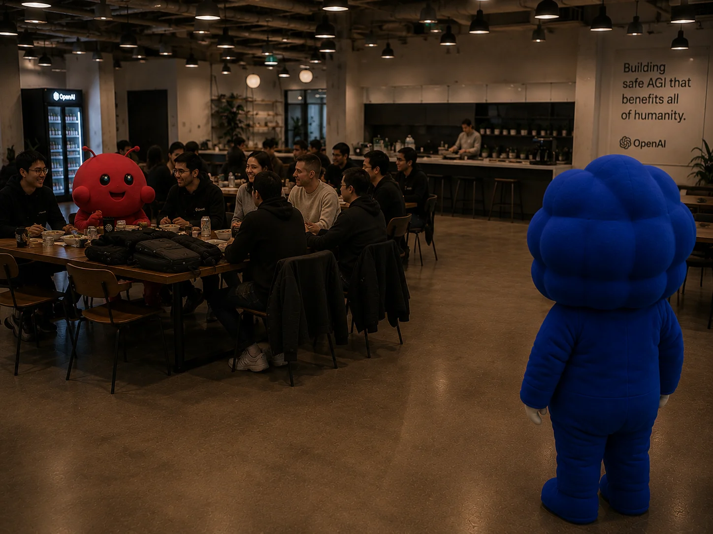 codexy alone, with a red lobster figure visible at a distant table